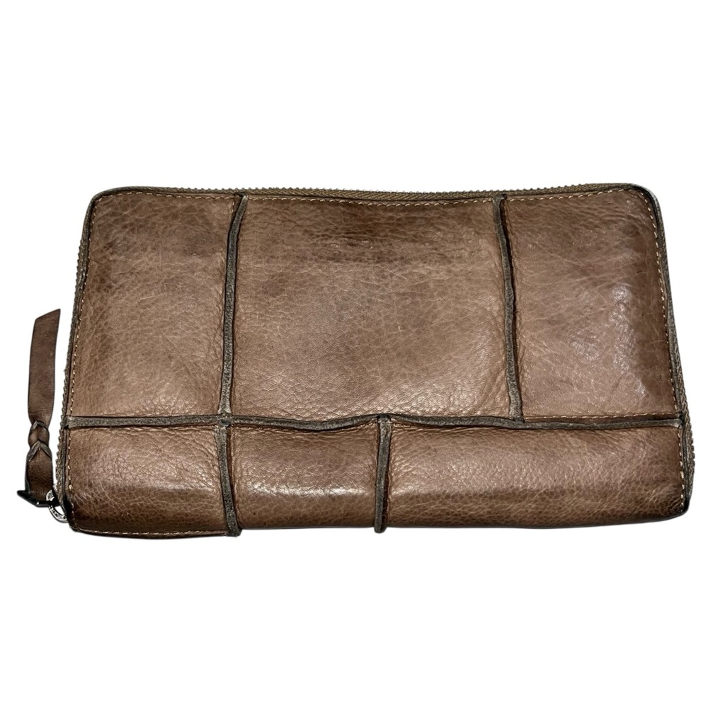 Cut N’ Paste Taupe Brown Leather Billy Clutch Zip Around Wallet